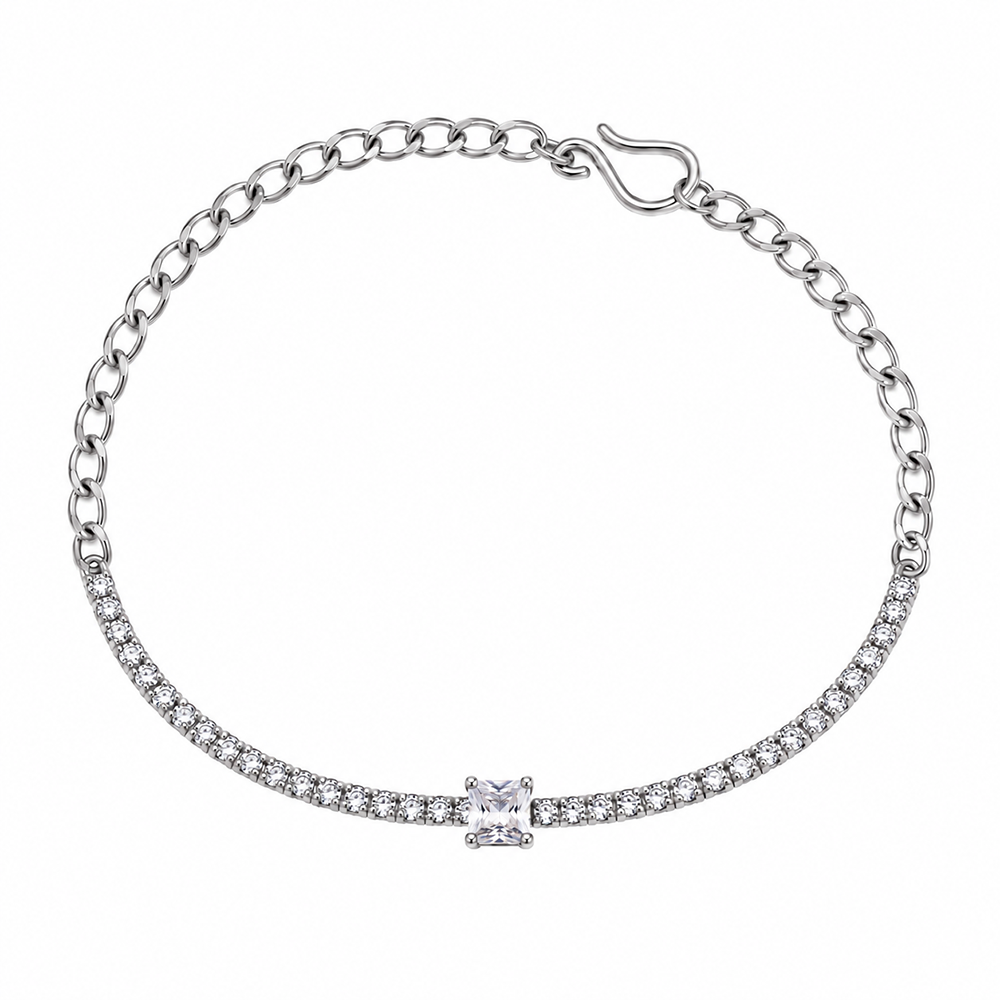 Urthn Everglow Silver Plated Square Shape American Diamond Fashion Bracelet for Women(Pack Of 6)