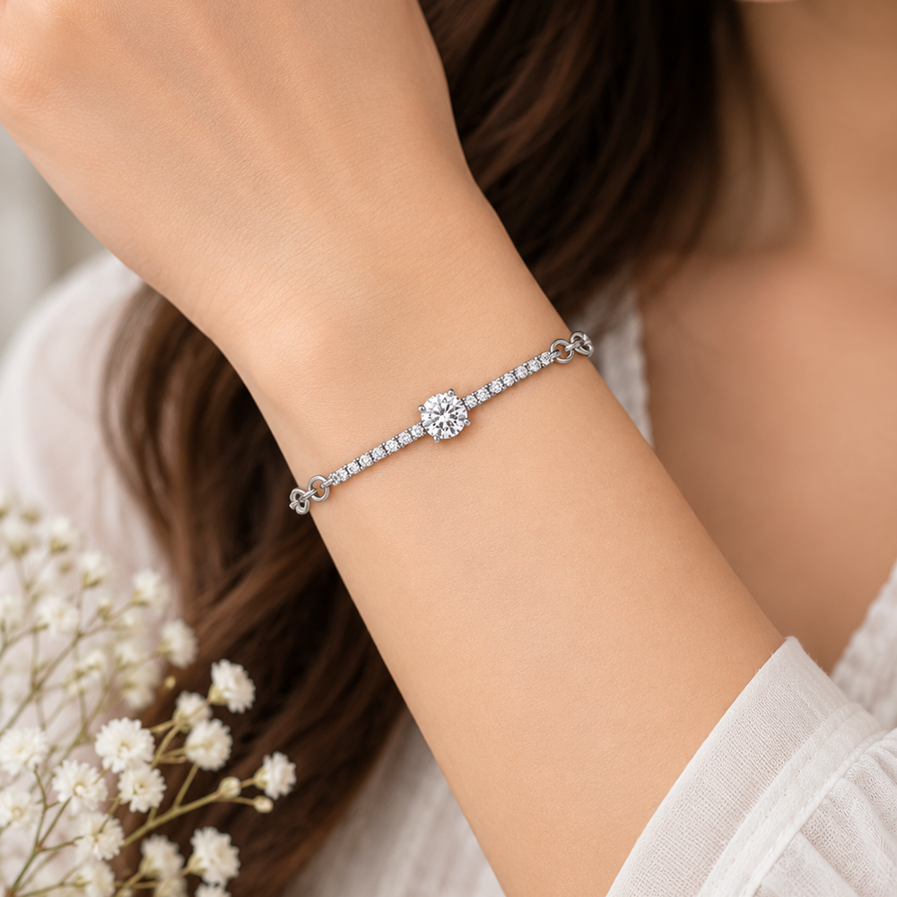 Urthn Everglow Silver Plated Round Shape American Diamond Fashion Bracelet for Women(Pack Of 6)