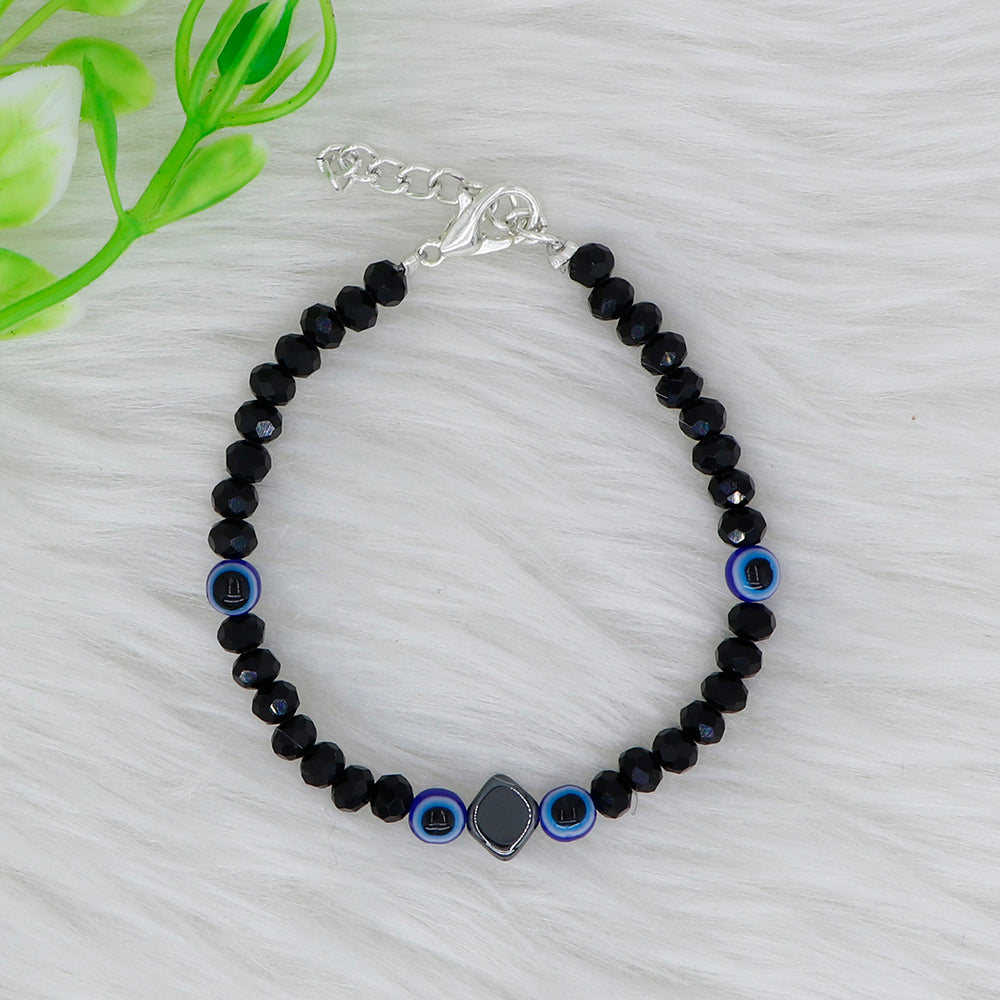 Mahavir Silver Plated Evil Eye Adjustable Bracelet