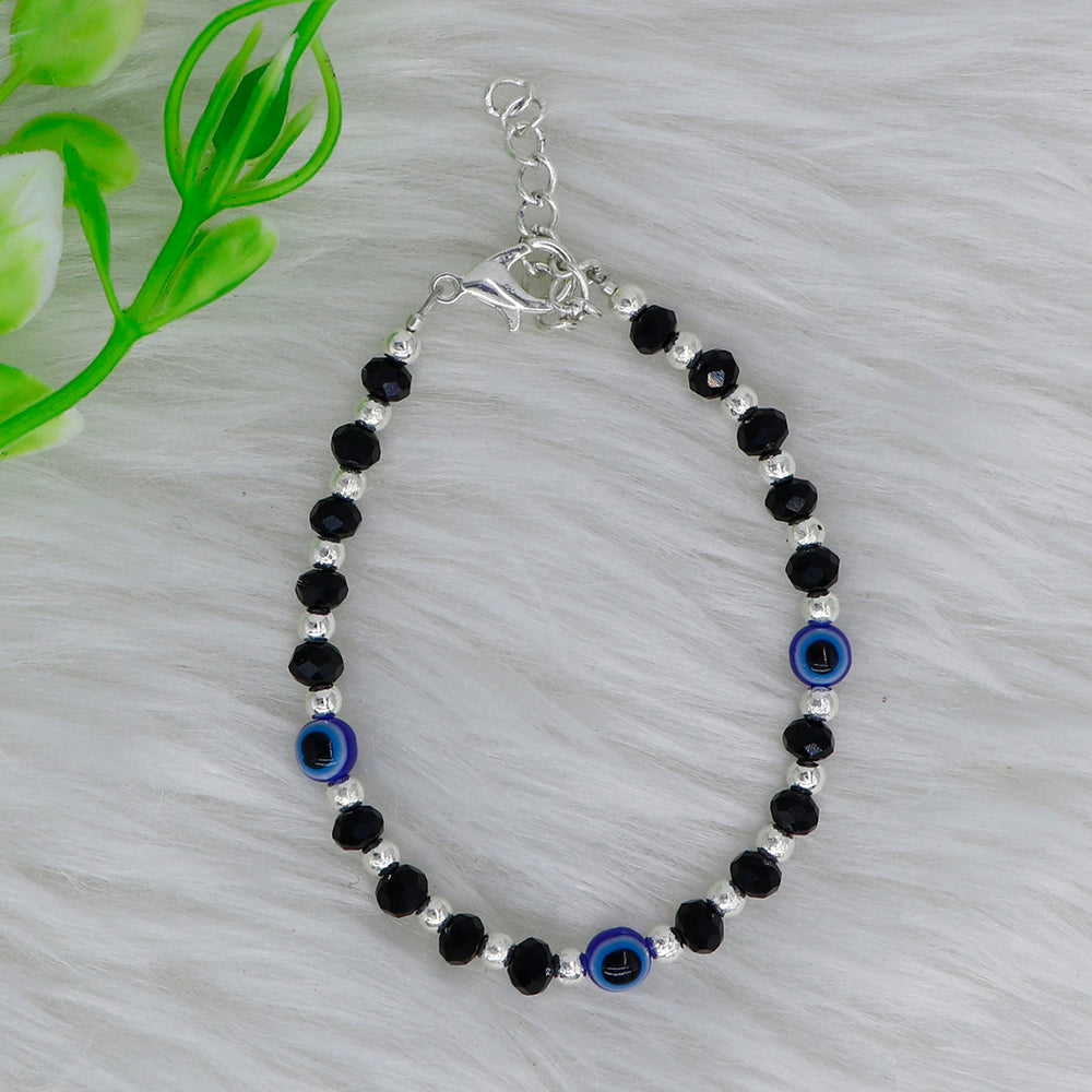 Mahavir Silver Plated Evil Eye Adjustable Bracelet
