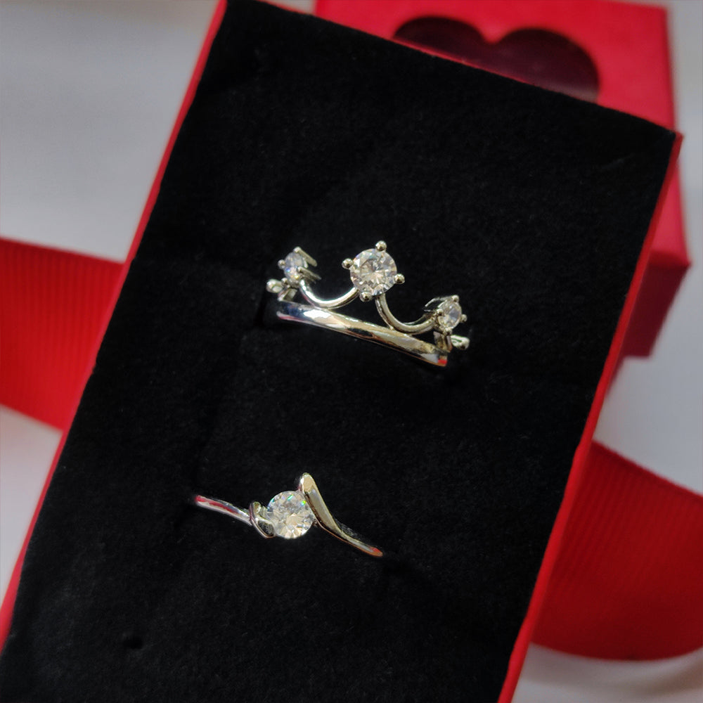 Urthn Rhodium Plated Solitaire Couple Ring Set ( Assorted ) - 1506917 (Pack Of 6)