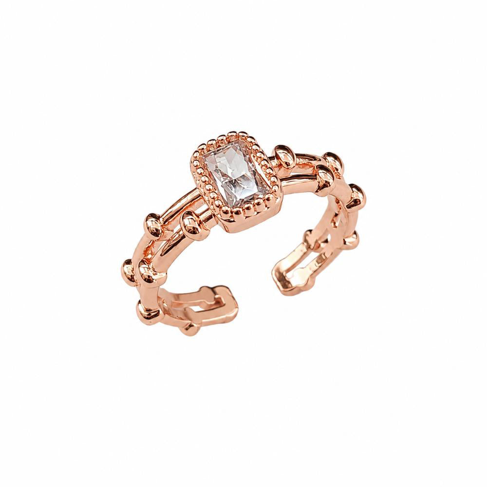 Urthn Rose Gold Plated American Diamond and Brass Adjustable Ring(Pack of 6)
