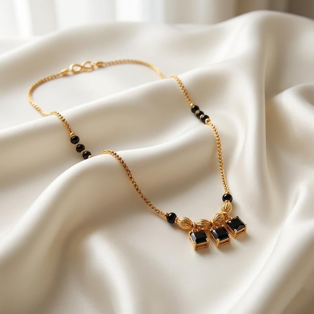 Urthn Classic Gold-Plated Mangalsutra with Sparkling Crystal Charms (Set of 3)