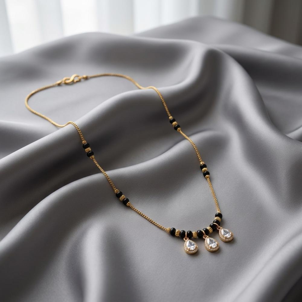 Urthn Classic Gold-Plated Mangalsutra with Sparkling Crystal Charms (Set of 3)
