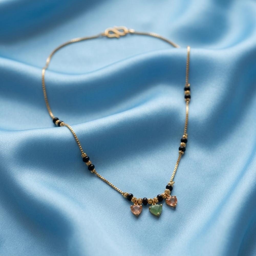 Urthn Classic Gold-Plated Mangalsutra with Sparkling Crystal Charms (Set of 3)