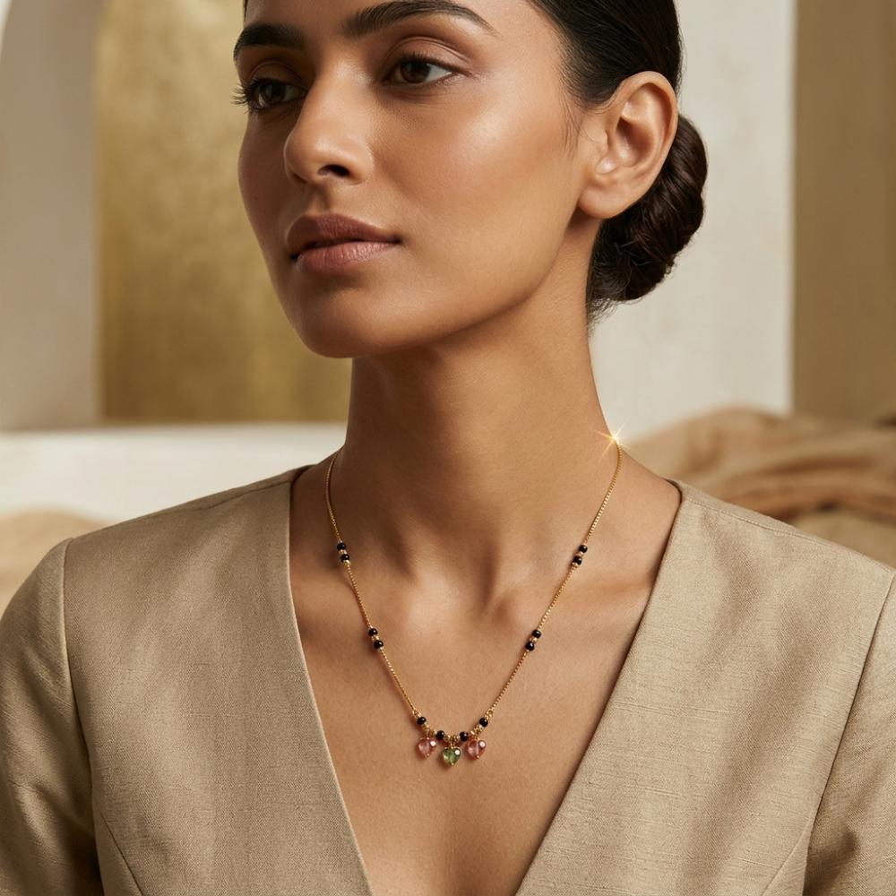 Urthn Classic Gold-Plated Mangalsutra with Sparkling Crystal Charms (Set of 3)