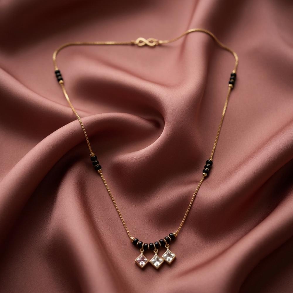 Urthn Classic Gold-Plated Mangalsutra with Sparkling Crystal Charms (Set of 3)