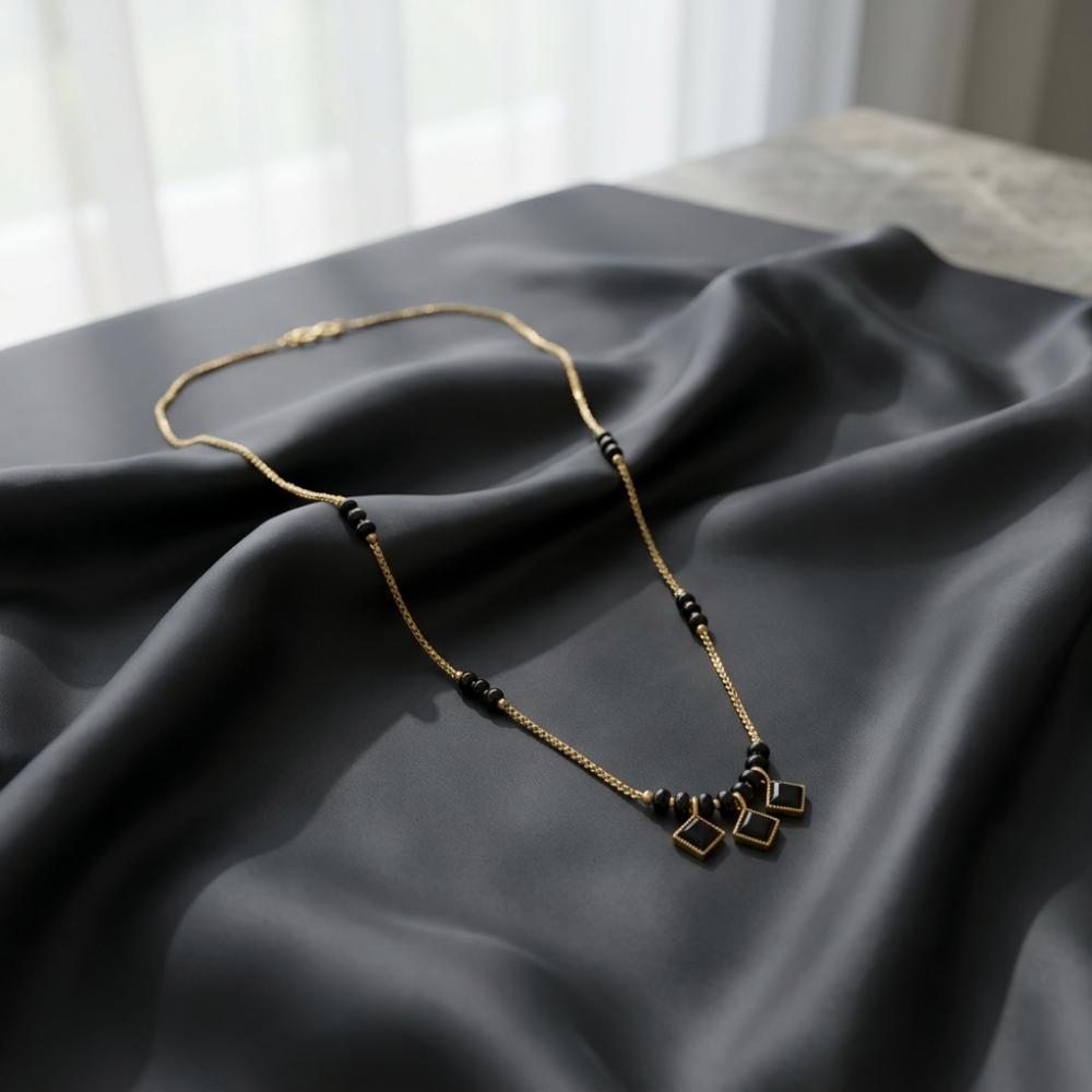 Urthn Classic Gold-Plated Mangalsutra with Sparkling Crystal Charms (Set of 3)