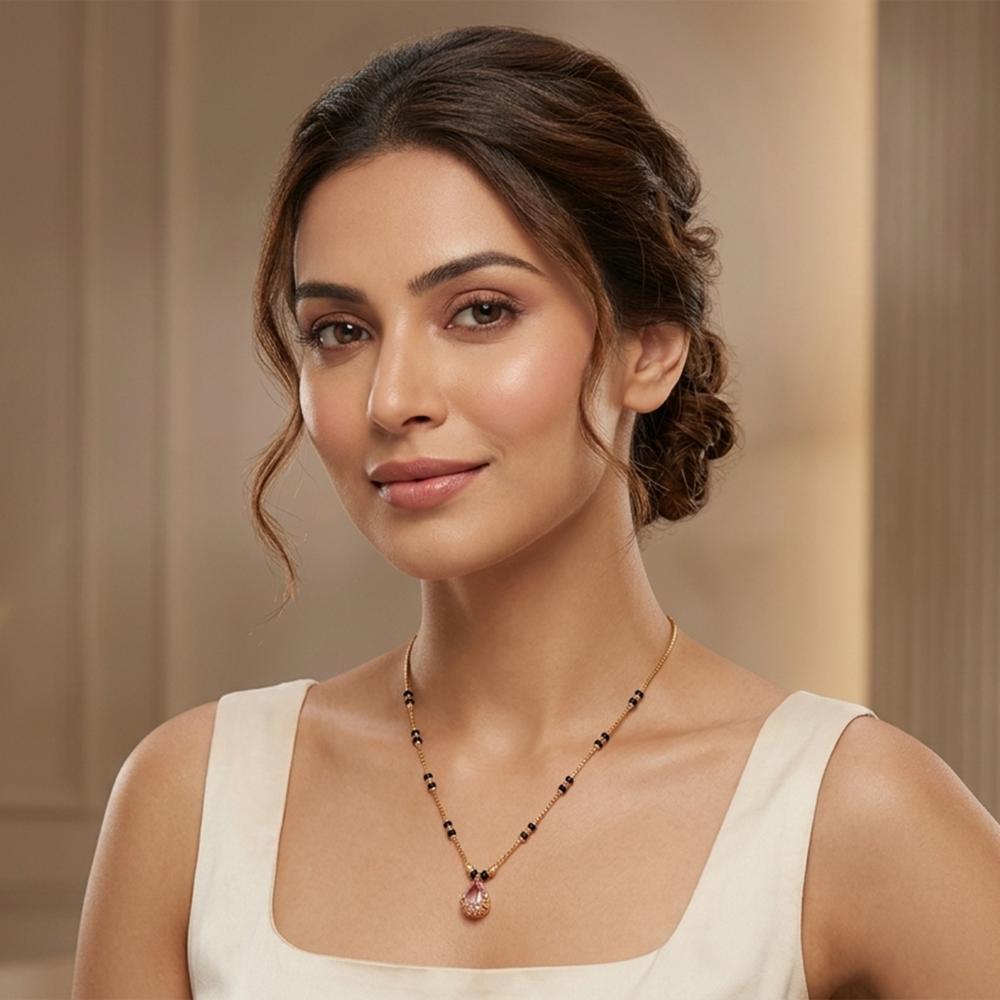 Urthn Classic Gold-Plated Mangalsutra with Sparkling Crystal Charms (Set of 3)