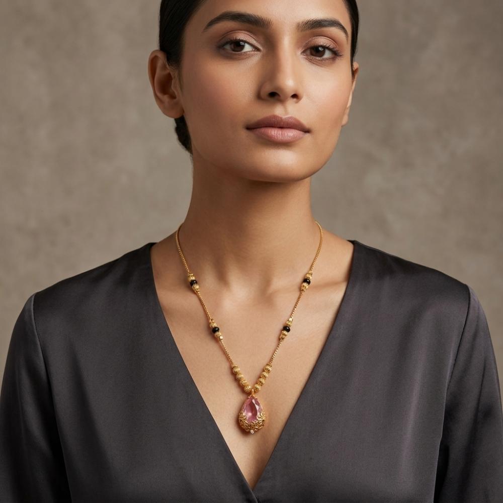 Urthn Classic Gold-Plated Mangalsutra with Sparkling Crystal Charms (Set of 3)