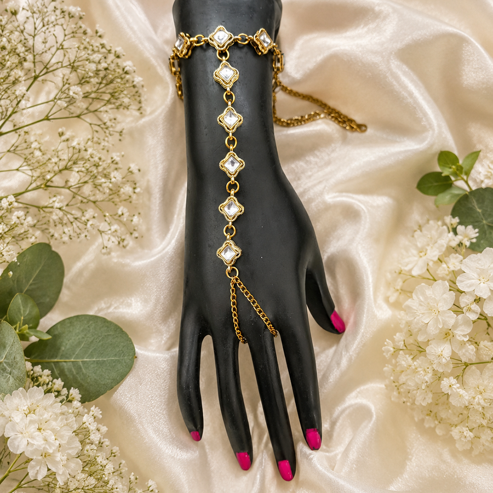 Darshana Jewels Gold Plated Kundan Stone Hath Panja Traditional Hand Jewellery for Women