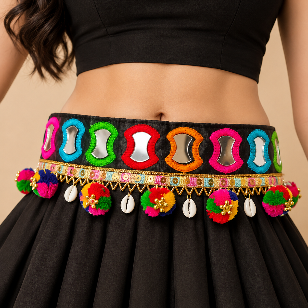 Urthn Traditional Navratri Mirror Work & Colorful Tassel Embellished Assorted Design Kamarband Waist Belt for Women(Pack Of 3)