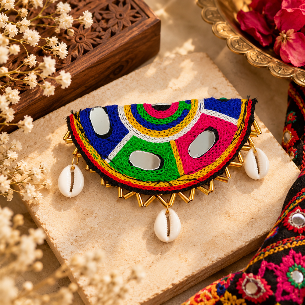 Urthn Garba Special Colourful Mirror & Shell Hair Clip for Women(Assorted Design)