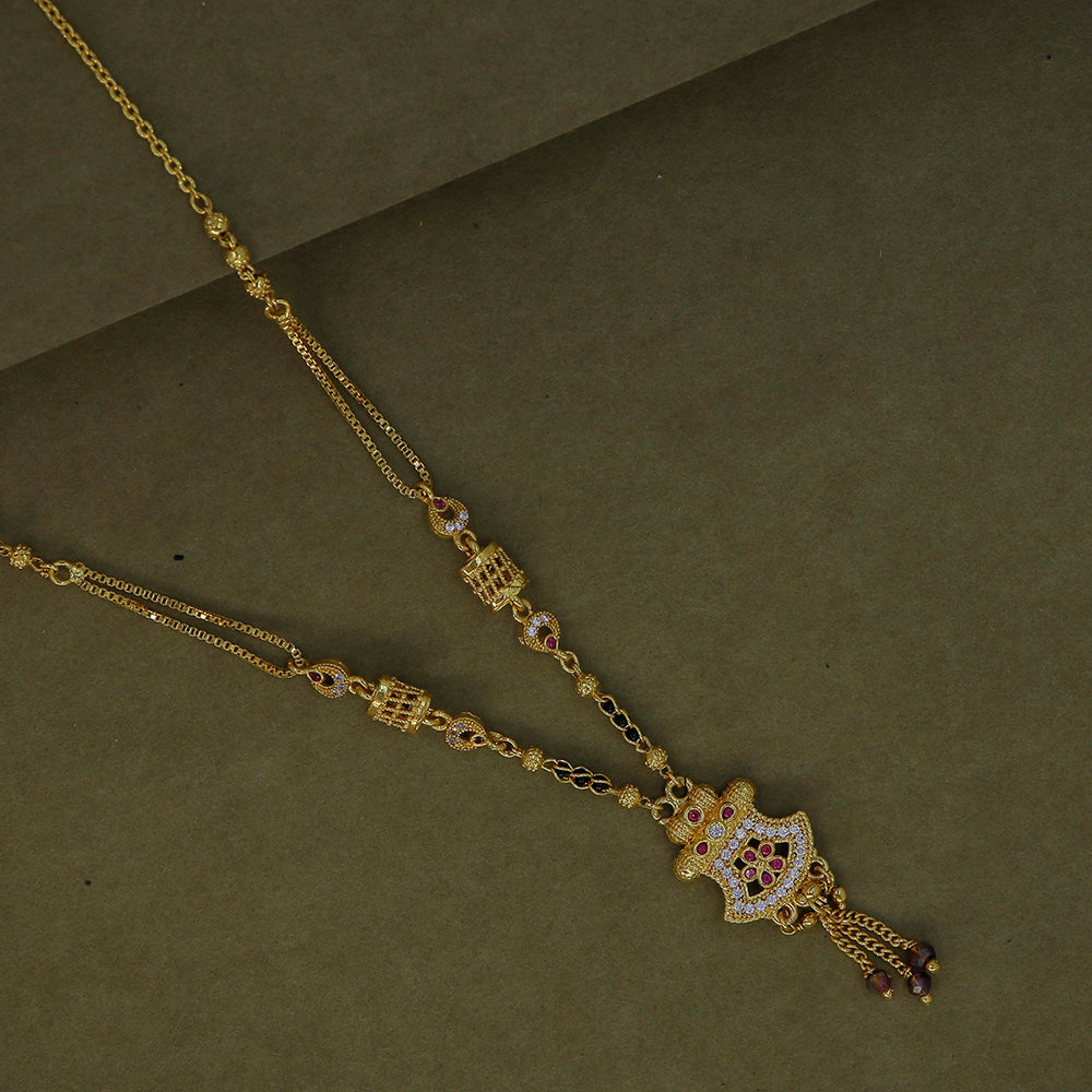 Mahavir Stylish Austrian Stone Pearl And Black Beads Mangalsutra
