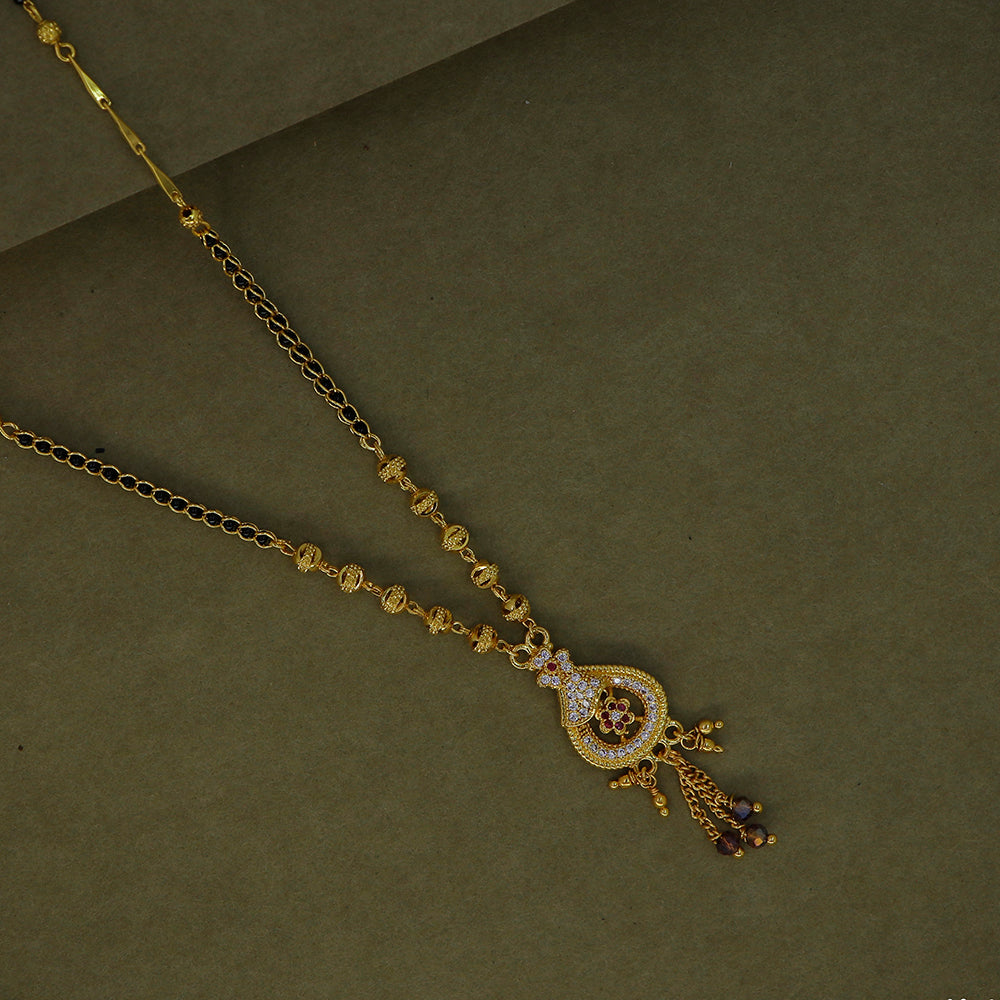 Mahavir Stylish Austrian Stone Pearl And Black Beads Mangalsutra