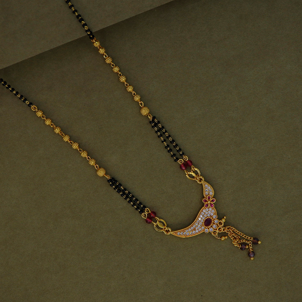Mahavir Stylish Austrian Stone Pearl And Black Beads Mangalsutra