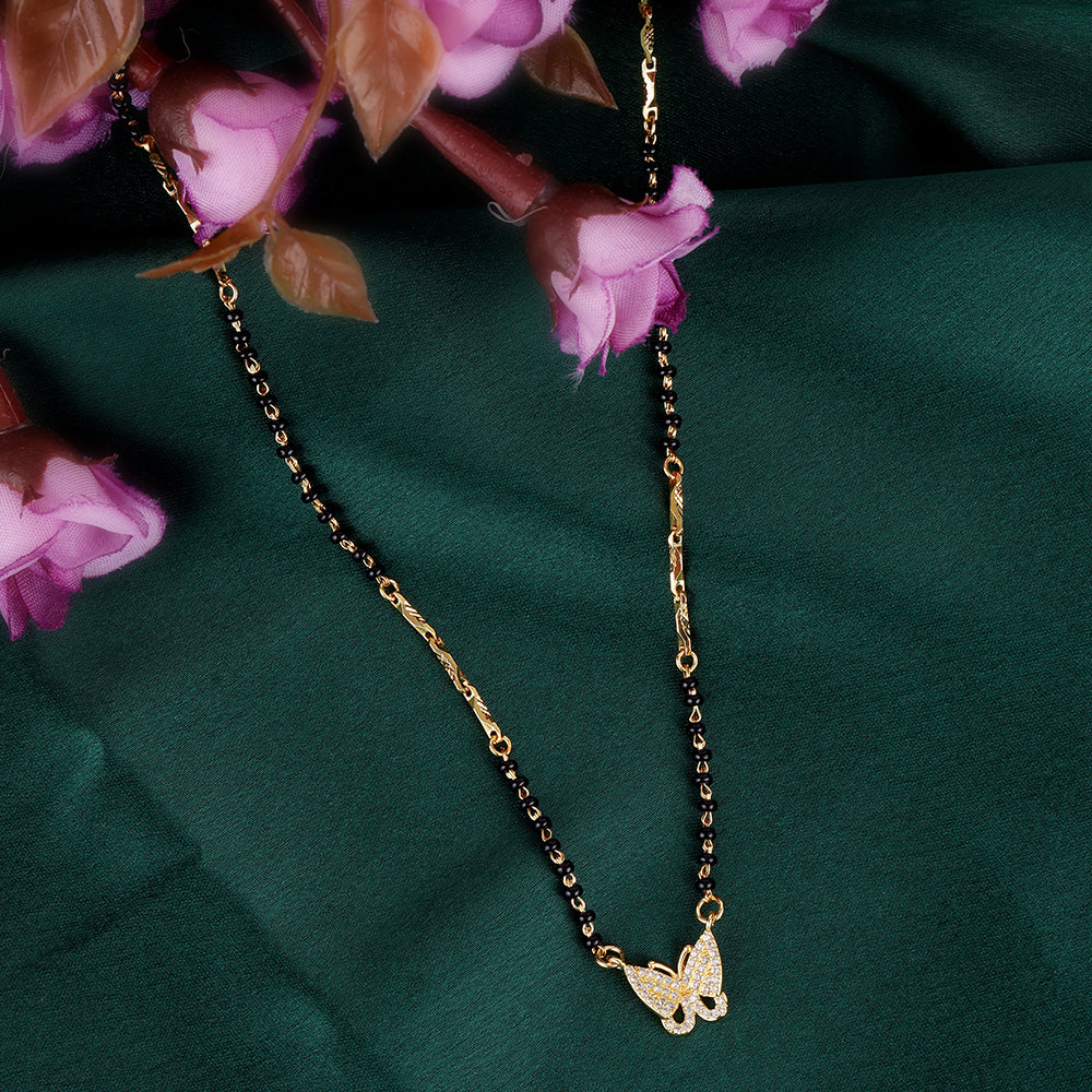 Saloni Fashion Jewellery Traditional Modish Butterfly Design Gold Plated Combo Set of 2 Black Beaded Adjustable Chain Mangalsutra For Women