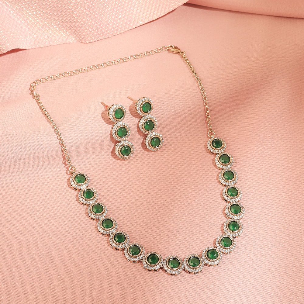 Saloni Fashion Jewellery Incredible Round Shape CZ and Unkut Kundan Stone Gold Plated Brass Choker Necklace Set For Women and Girls