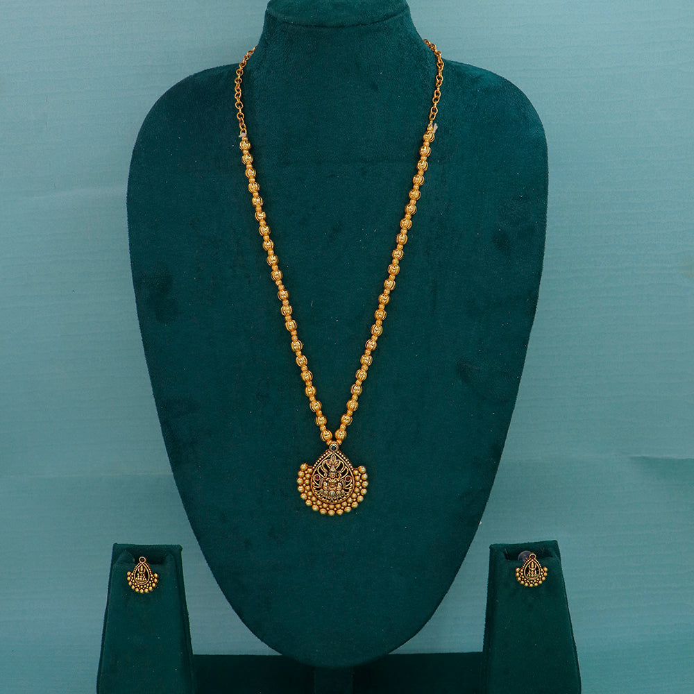 Mahavir Ethnic Temple Motif Pota Stone Long Necklace Set