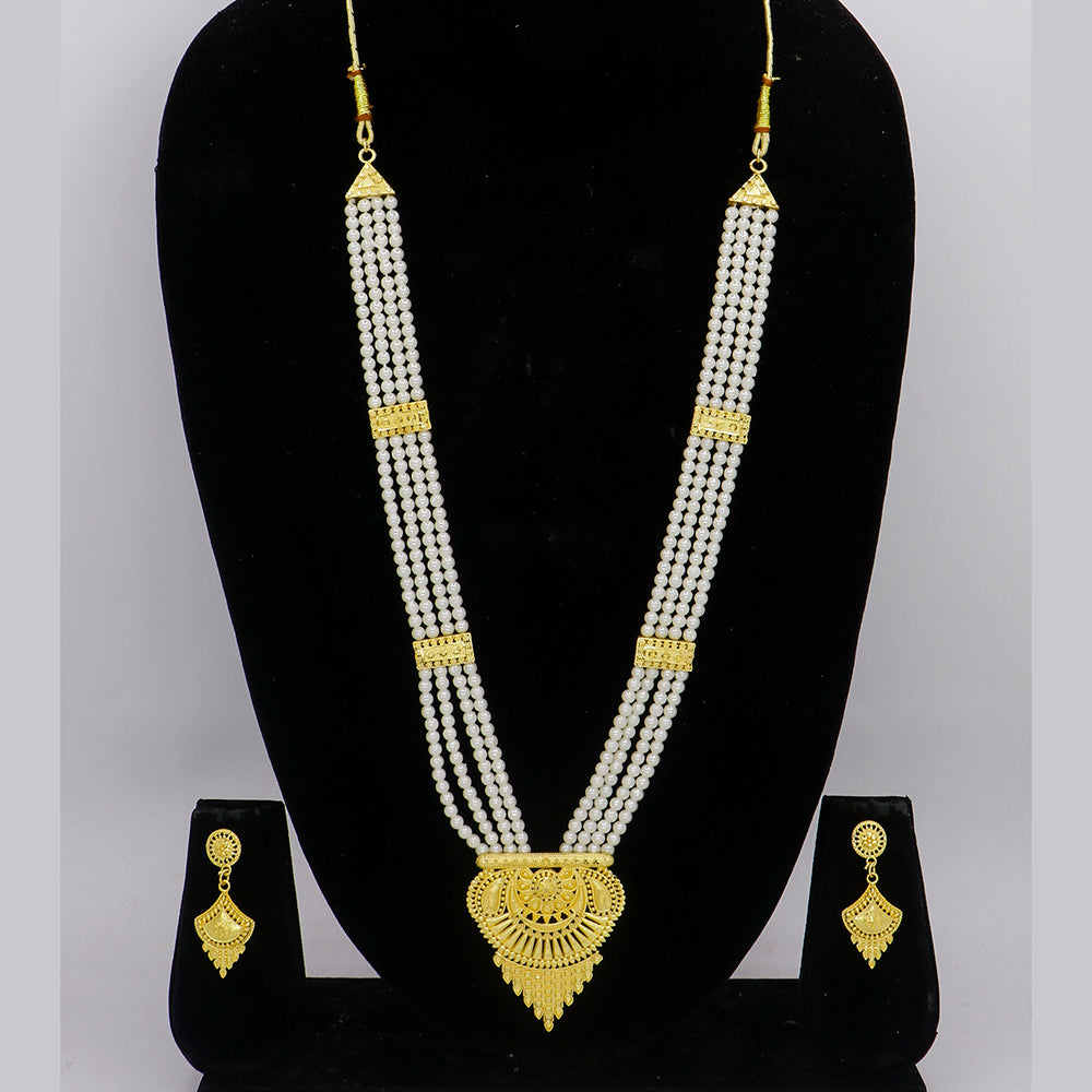 Mahavir Dye Gold Plated Pearl Long Necklace Set