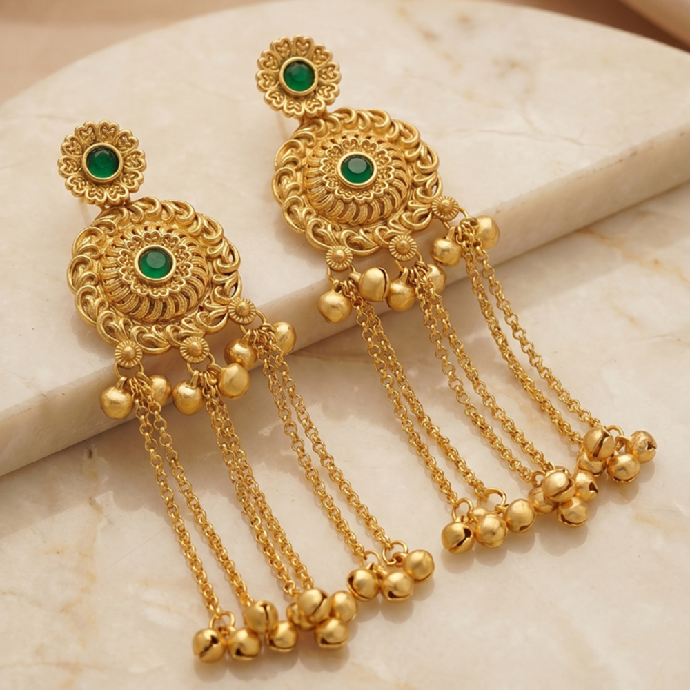 Wearhouse Fashion Elegant Pota Stone And Pearl Kashmiri Dangler Earrings