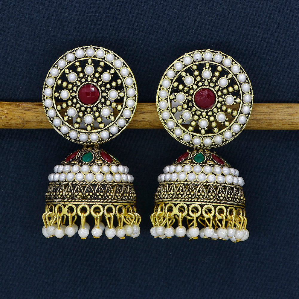 Mahavir Gold Plated Pota And Pearl Jhumki Earrings