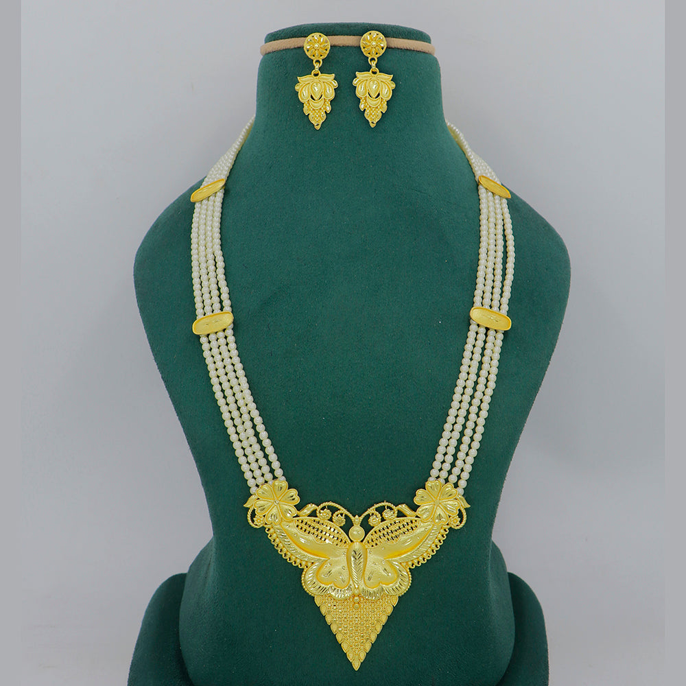 Mahavir Dye Gold  Plated Pearl Necklace Set