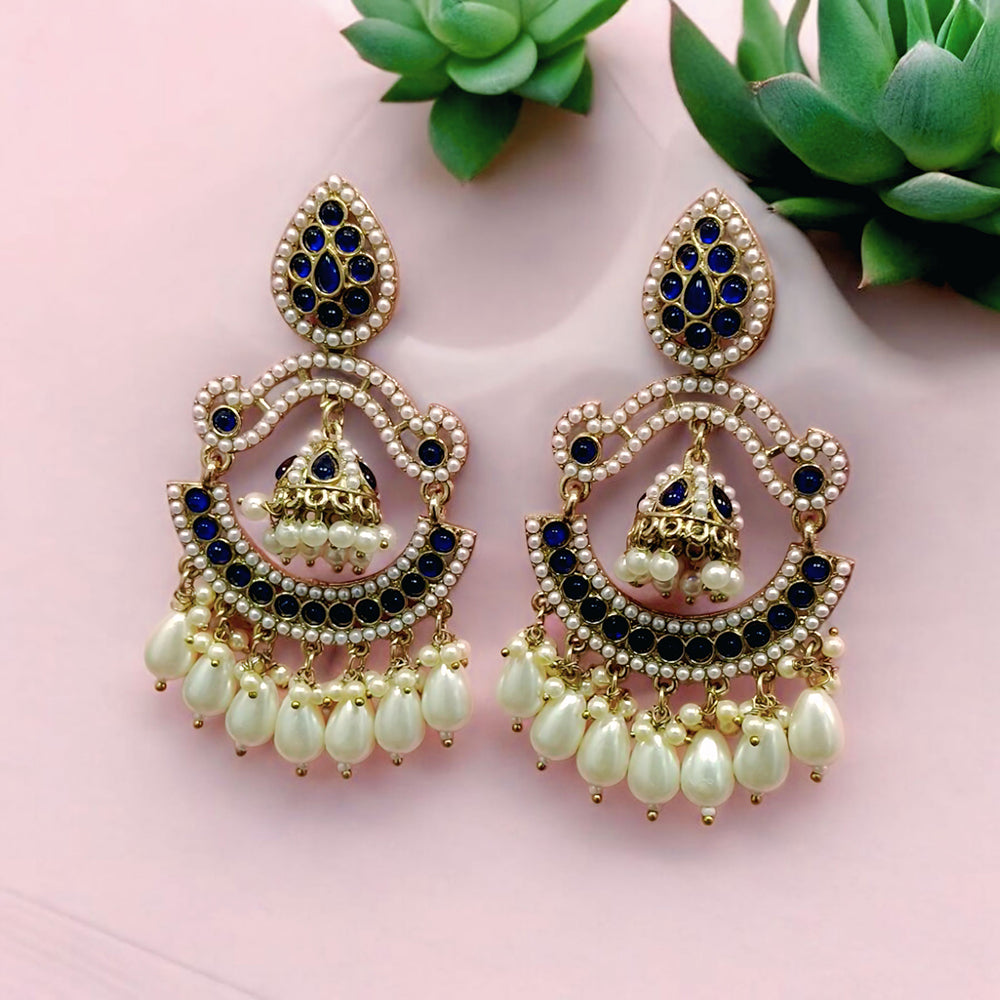 Wearhouse Fashion Gold Plated Crystal Stone And Pearls Dangler Earrings