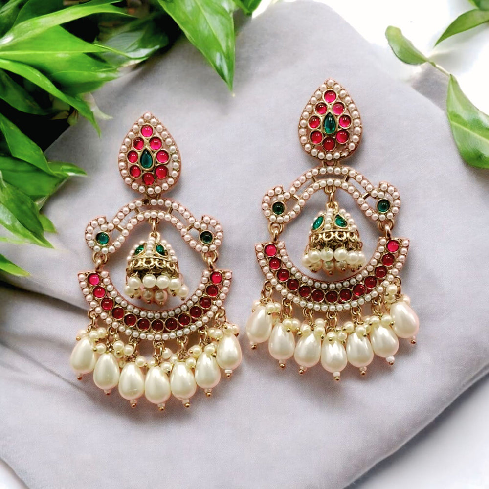 Wearhouse Fashion Gold Plated Crystal Stone And Pearls Dangler Earrings