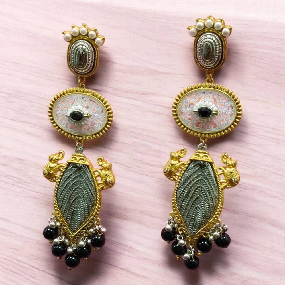 Wearhouse Fashion Gold Plated Crystal Stone And Pearls Dangler Earrings