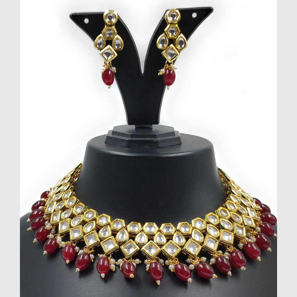 Gehana Mahal Gold Plated Kundan And Beads Necklace Set