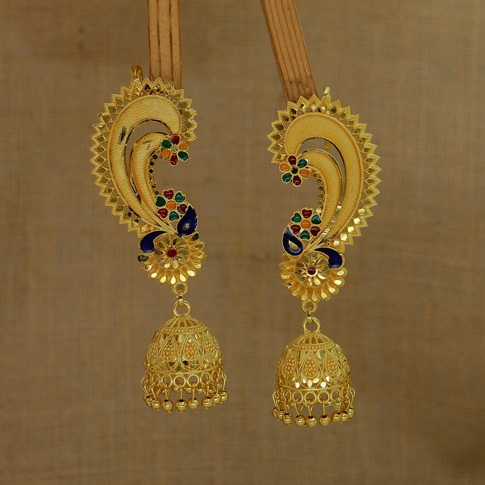 Mahavir DYE Gold Plated Premium Earcuff Meenakari Jhumki Earrings
