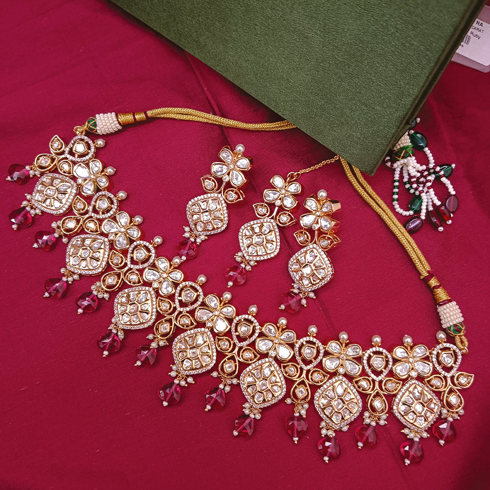 Arham Designer Polki Kundan Necklace Set with Premium Glamorous Finish
