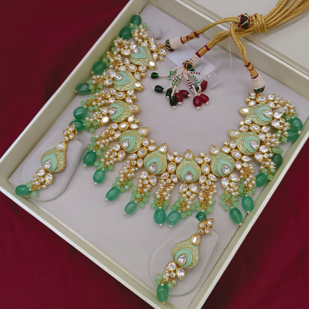 Arham Designer Polki Kundan Necklace Set with Premium Glamorous Finish