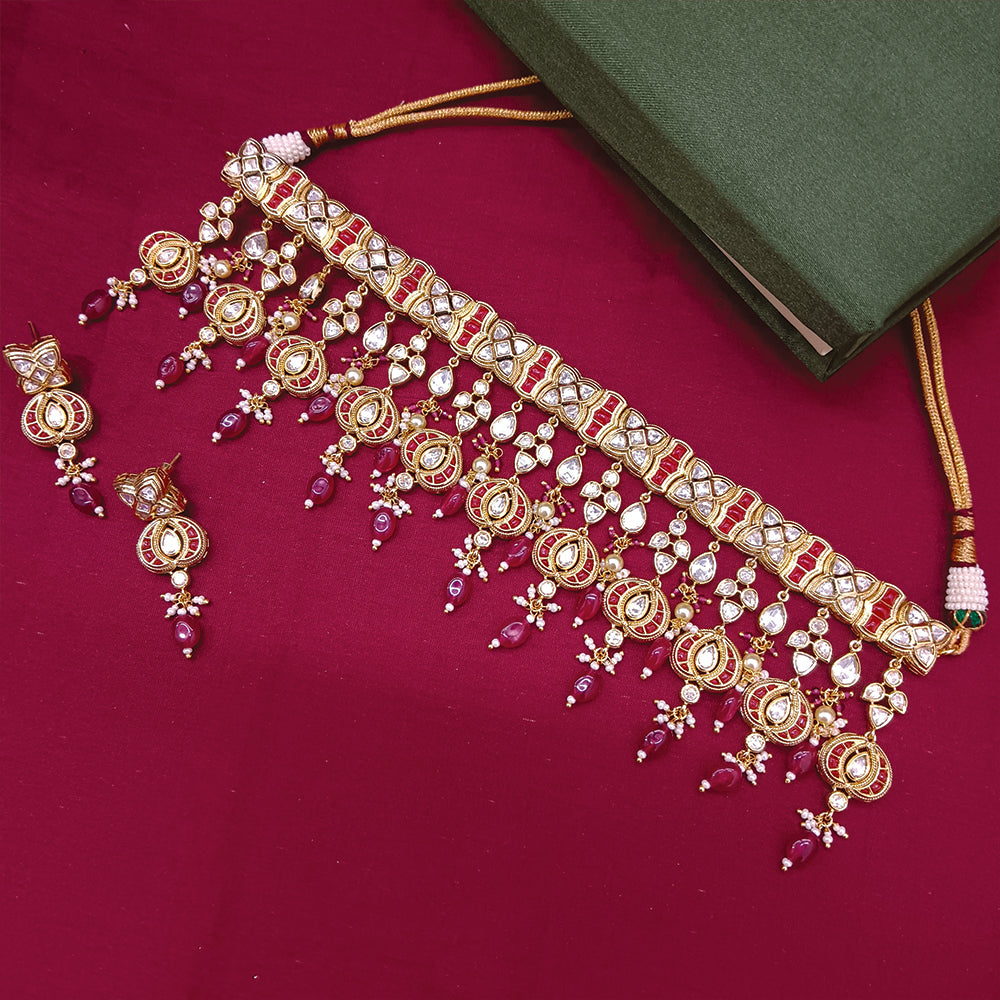 Arham Designer Polki Kundan Necklace Set with Premium Glamorous Finish