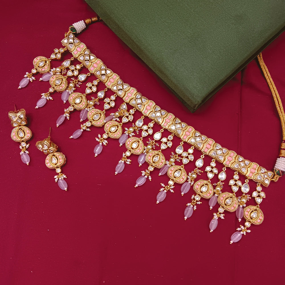 Arham Designer Polki Kundan Necklace Set with Premium Glamorous Finish