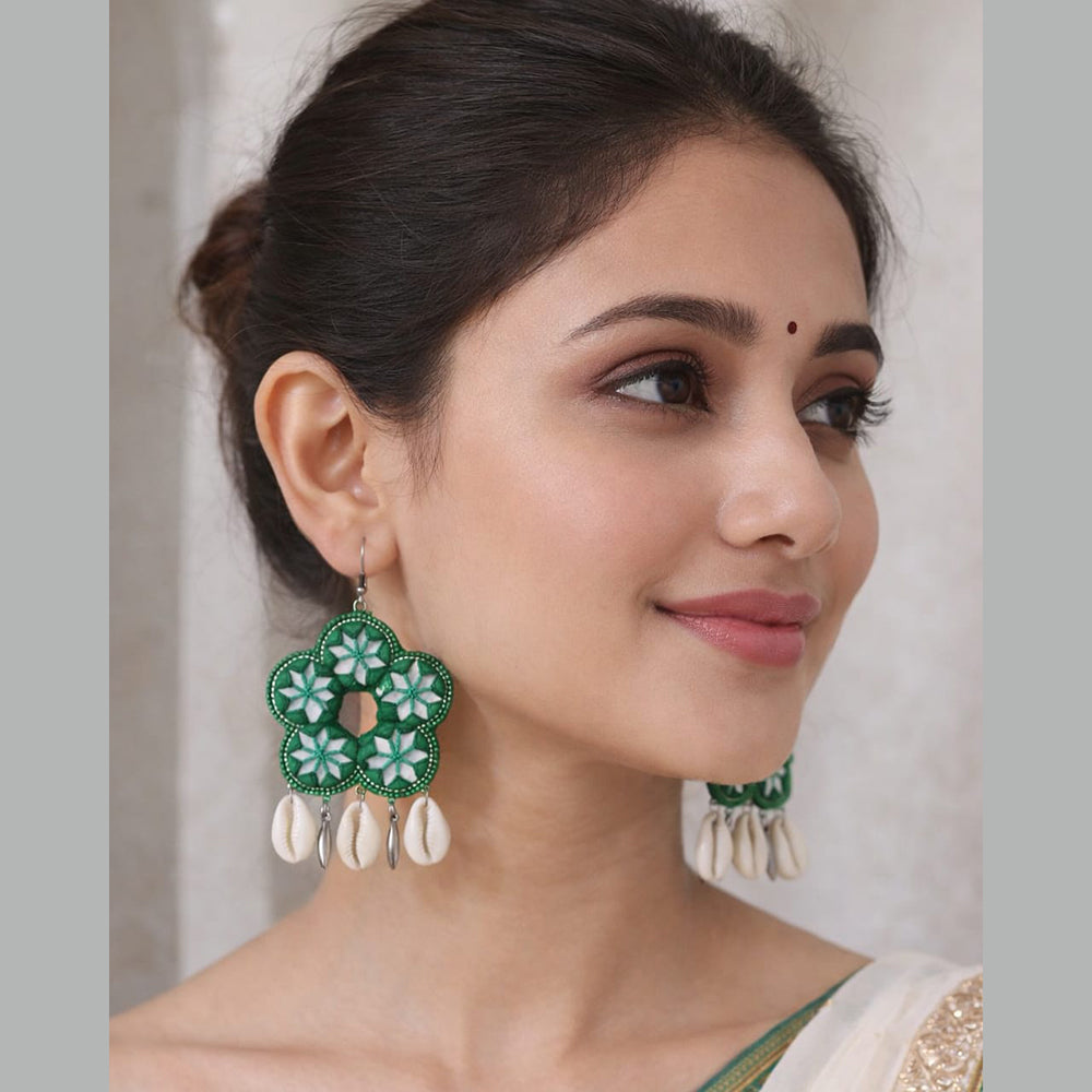 Sanshray Handmade Fancy Shell And Mirror Dangler Earrings