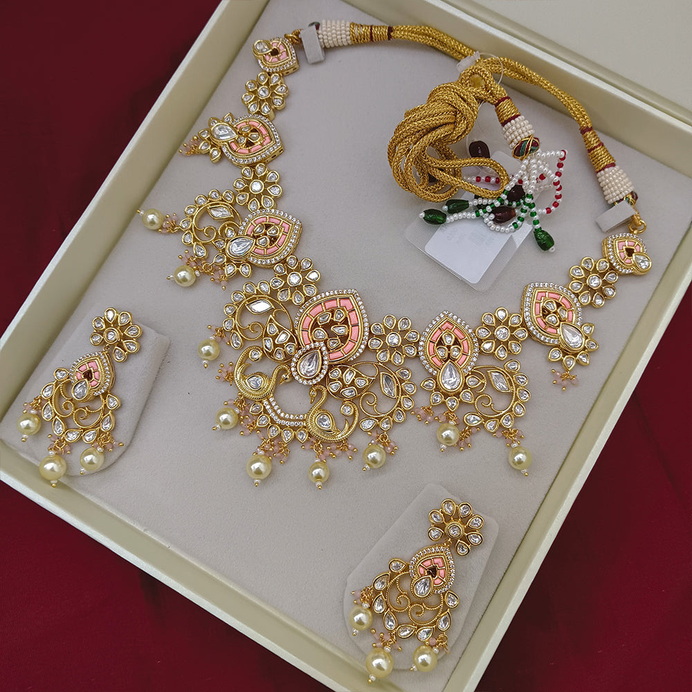 Arham Designer Polki Kundan Necklace Set with Premium Glamorous Finish