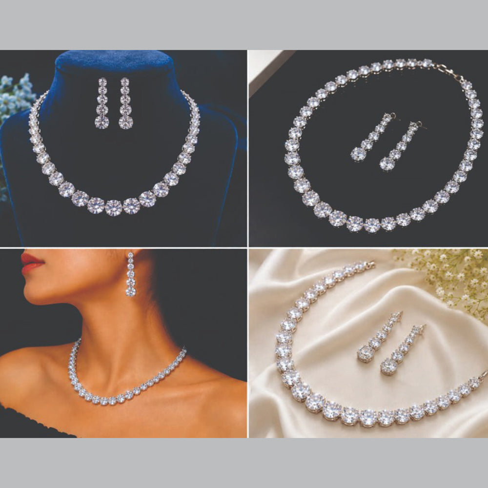 DNJ Jewelry Elegant American Diamond Statement Necklace Set Women & Girls