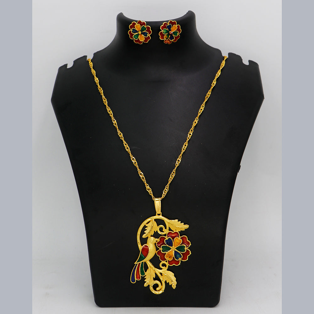 Mahavir Dye Gold Plated Meenakari Designer Chain Pendant Set
