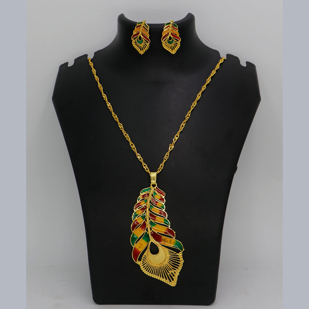 Mahavir Dye Gold Plated Meenakari Designer Chain Pendant Set