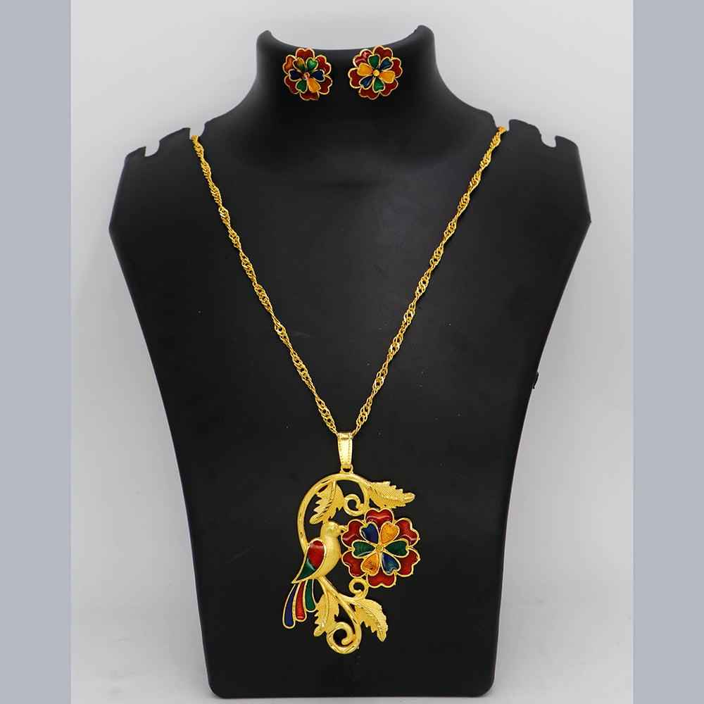 Mahavir Dye Gold Plated Meenakari Designer Chain Pendant Set
