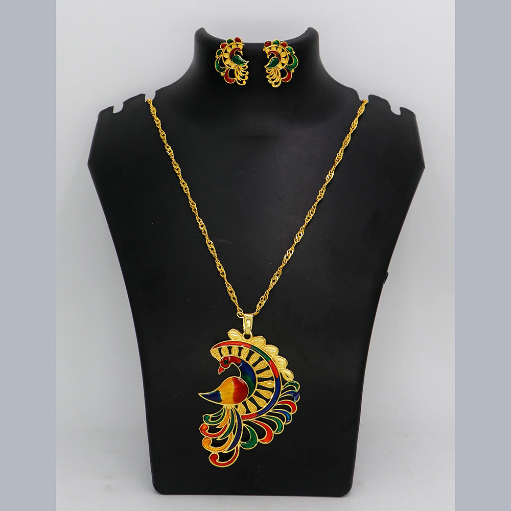 Mahavir Dye Gold Plated Meenakari Designer Chain Pendant Set