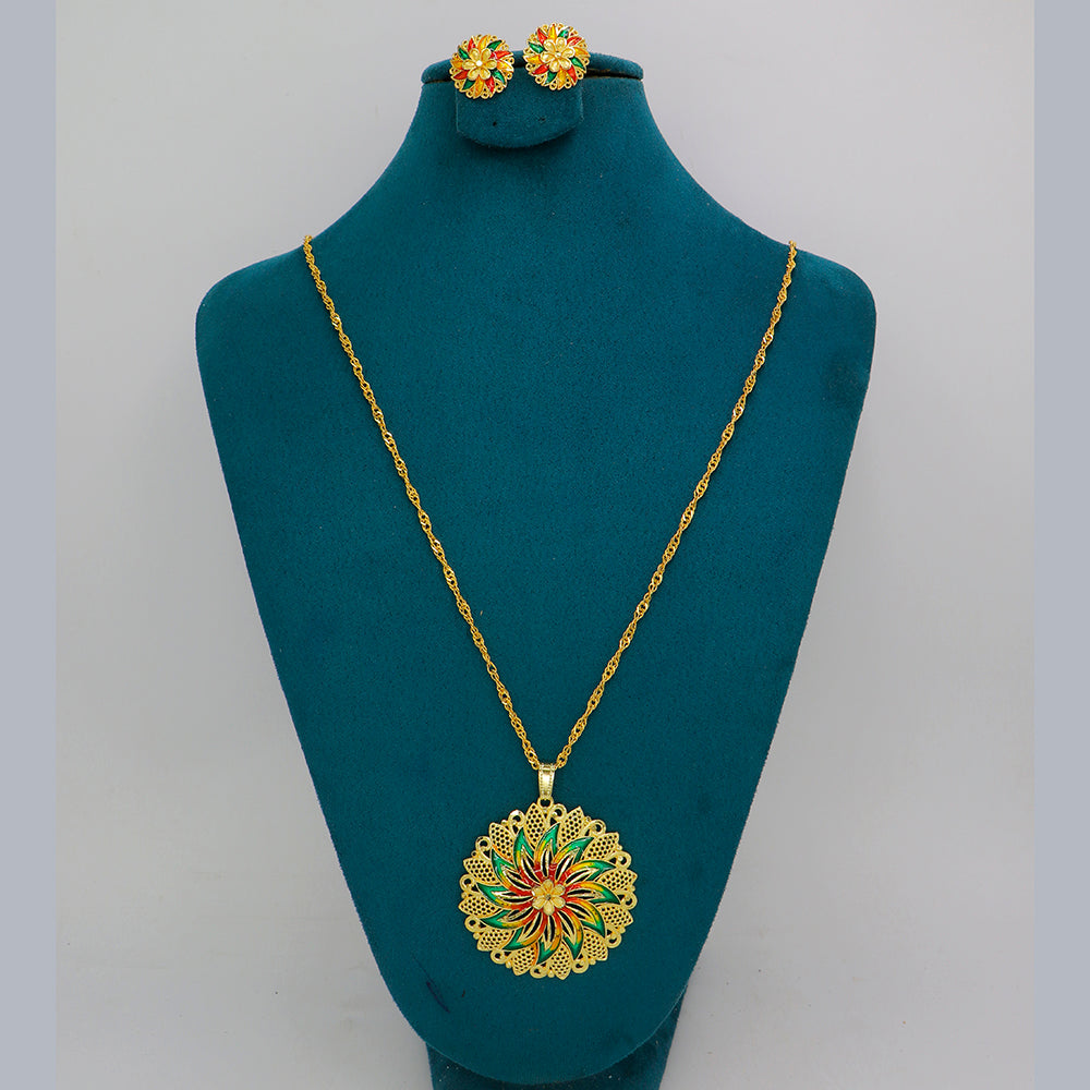 Mahavir Dye Gold Plated Meenakari Designer Chain Pendant Set
