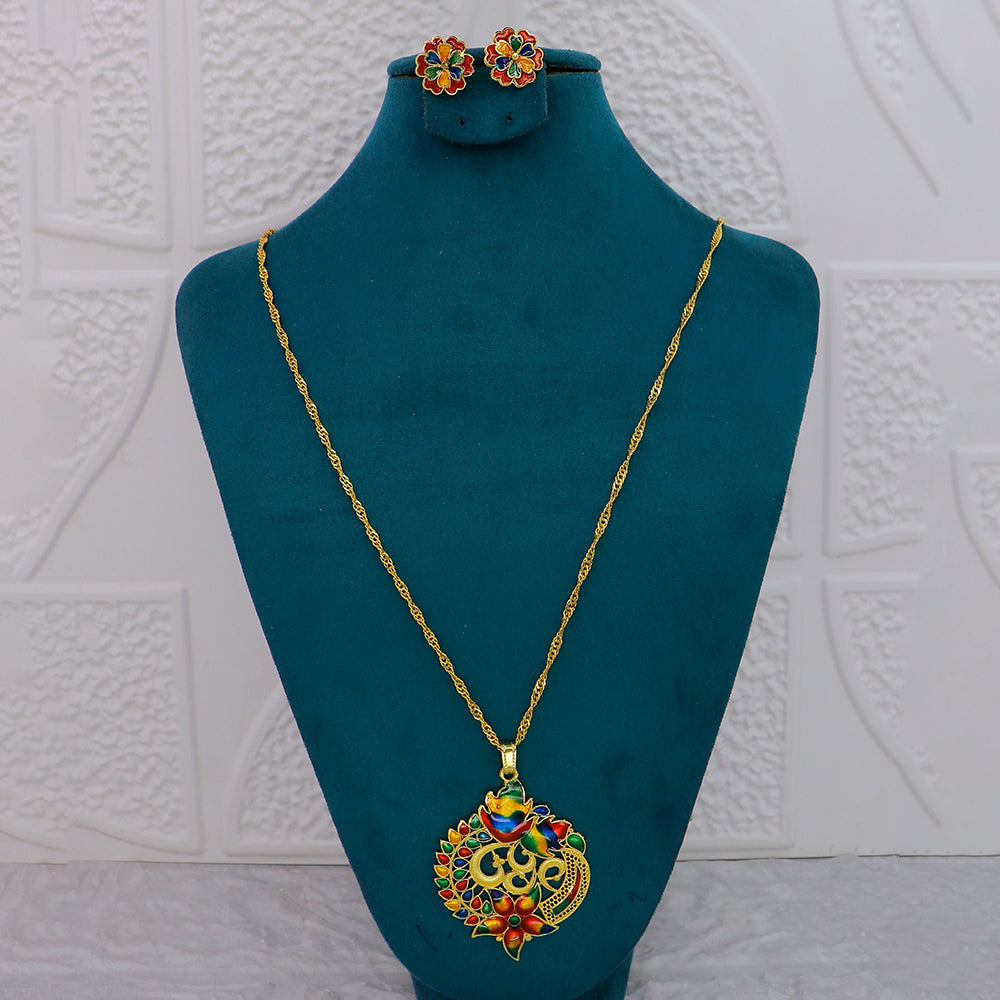 Mahavir Dye Gold Plated Meenakari Designer Chain Pendant Set
