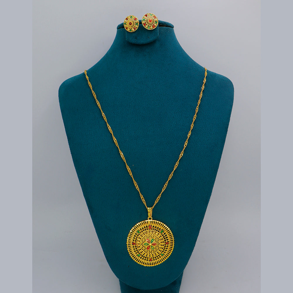 Mahavir Dye Gold Plated Meenakari Designer Chain Pendant Set