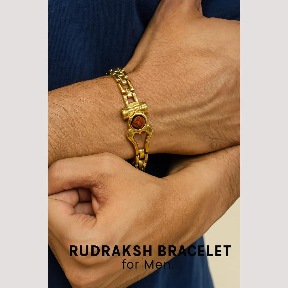 Lalita Creation Elegant Gold Plated Rudraksh Bracelet Spiritual & Traditional Jewellery for Men