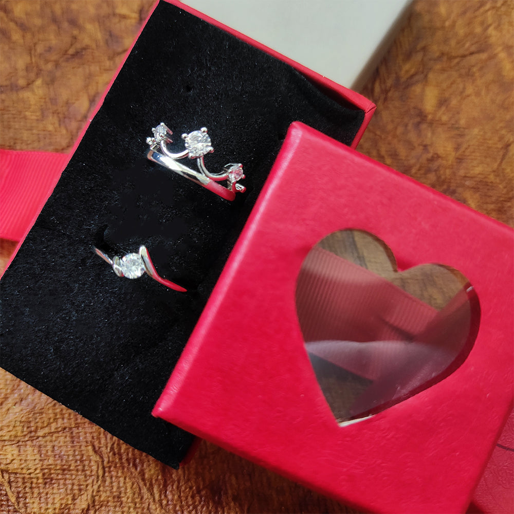 Urthn Rhodium Plated Solitaire Couple Ring Set ( Assorted ) - 1506917 (Pack Of 6)