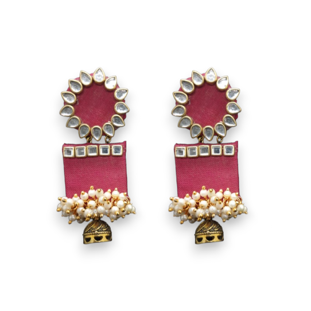 Handmade For Her Women's Handmade Magenta Wooden Earring With Kundan And Beads