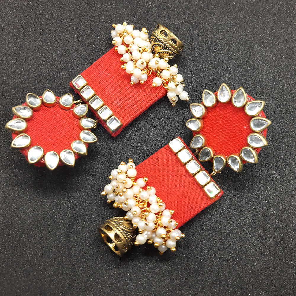 Handmade For Her Women's Handmade Red Wooden Earring With Kundan And Beads